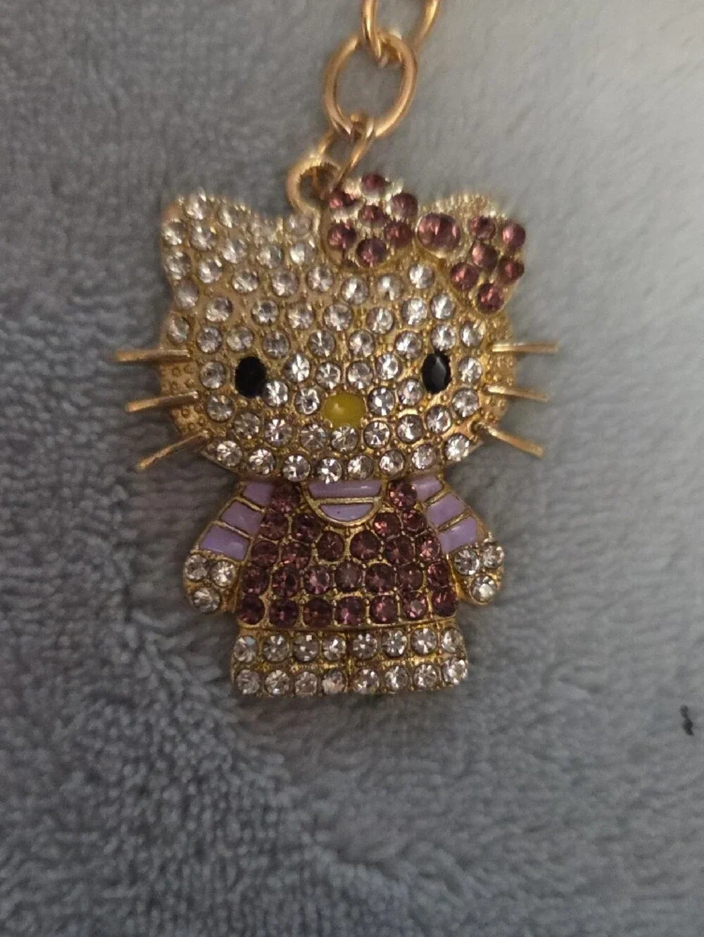 Keychain Hello Kitty Gold-tone Pink & Purple Crystal NWOT